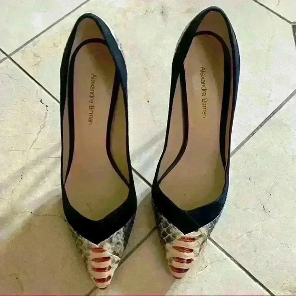 Alexandre Birman Python & Suede Pointy-Toe Pumps - Picture 2 of 11